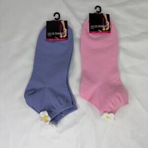 Lily Of France Socks Size 9-11 Crochet Flower On The Back, bundle of two